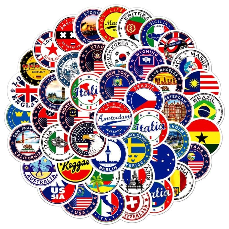 autocollant valise globe trotteur pack de 60