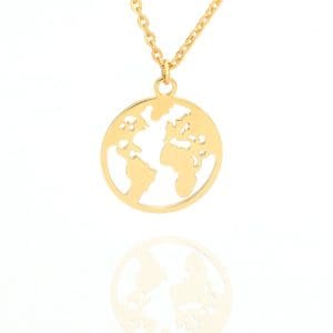 collier pendentif carte du monde globe minimaliste